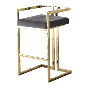Luxe 31 in. H Gray/Gold Stainless Steel Low Back Bar Stools (Set of 2)