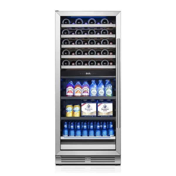 24 in. Freestanding Dual Zone 40-Wine Bottles and 112-Cans Beverage and Wine Cooler in Stainless Steel (Left-Hinged)