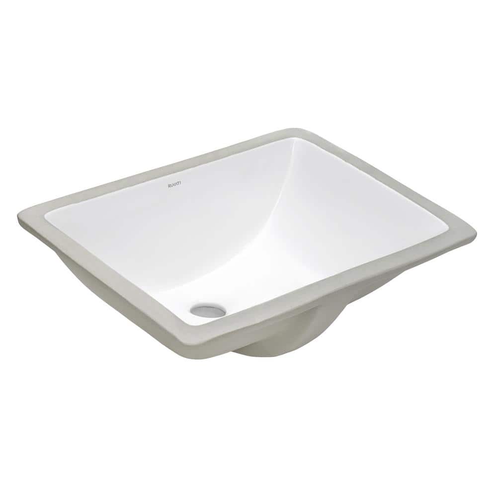 Ruvati White Rectangular Ceramic Undermount Bathroom Sink with Overflow