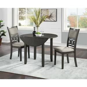 New Classic Furniture Gia 3-piece Wood Top Round Dining Set with Drop Leaf Table, Gray