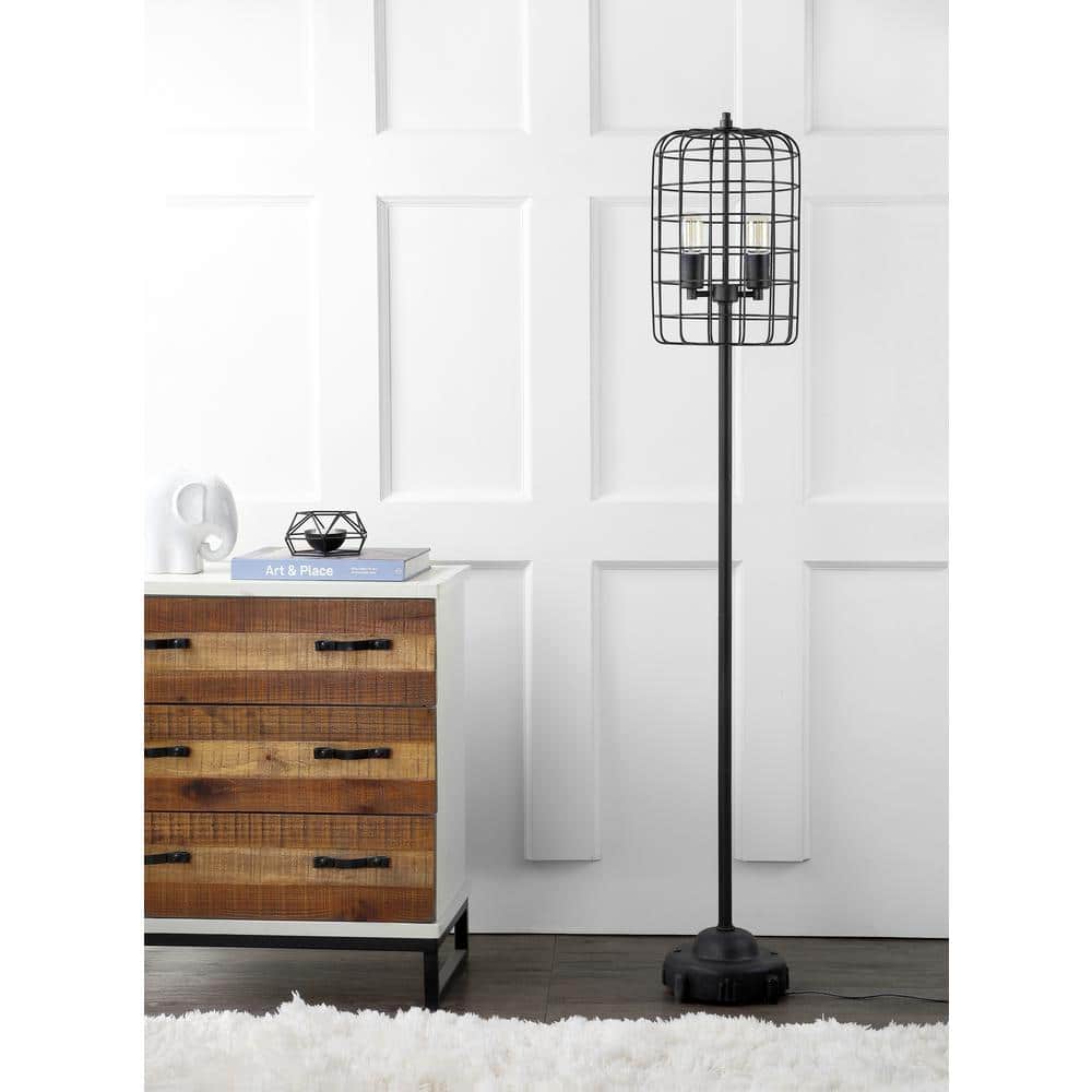 Odette 65" Black/Silver Industrial Metal Floor Lamp with Edison Bulb