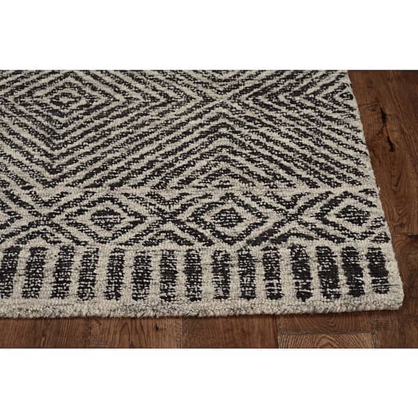 Opal Ivory/Black 9 ft. x 13 ft. Geometric Scandavian Hand-Tufted Wool Area Rug