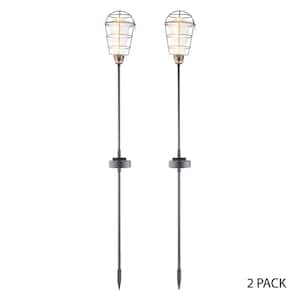 34 in. Tall Outdoor Solar Powered Edison Bulb Black LED Path Light Garden Stake - (Set of 2)