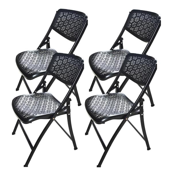 cenadinz Folding Chair with Honeycomb Design in Black (4-Pack)