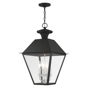 Helmsdale 24.5 in. 4-Light Black Dimmable Outdoor Pendant Light with Clear Glass and No Bulbs Included