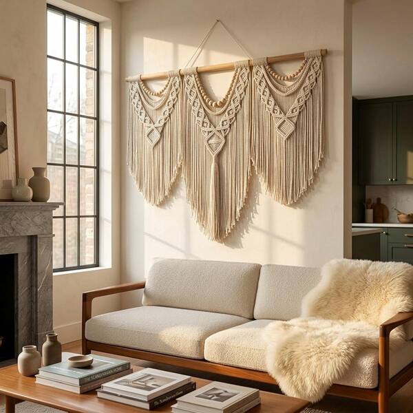 Handwoven Macrame Wall Hanging Boho Chic Home Decor PUSA56TDS
