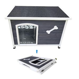 40.55 in. Wooden Gray Large Wooden Dog House Outdoor Waterproof Dog Cage Windproof and Warm Dog Kennel Easy to Assemble