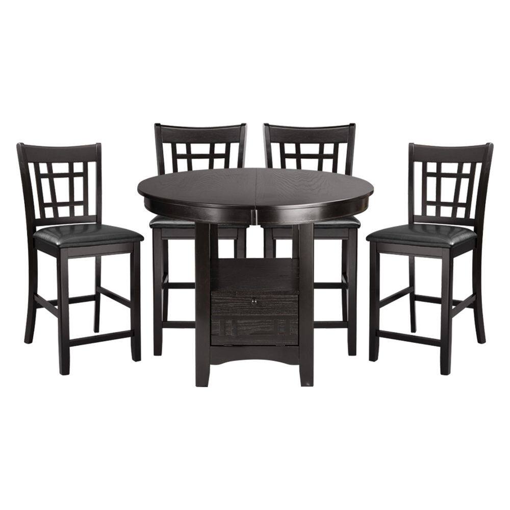 Silver 4-Piece Wood Top Dining Set with Brown Upholstered Dining Chairs, Brown Dining Table, Bench, Seats 4