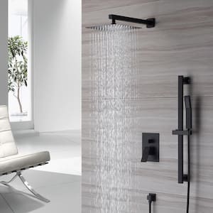 1-Spray Patterns with 10 in. Wall Mount Dual Shower Heads with Sliding Rod in Spot Resist Matte Black (Valve Included)