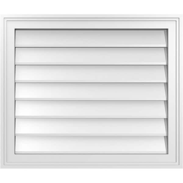 Ekena Millwork 26 in. x 22 in. Vertical Surface Mount PVC Gable Vent: Decorative with Brickmould Frame