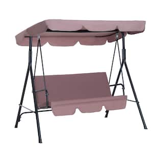 67.75 in. 3-Person Metal Outdoor Patio Swing with Pink Removable Cushion, Adjustable Tilt Canopy and Steel Frame Stand