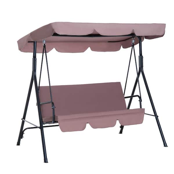 Tenleaf 67.75 in. 3-Person Metal Outdoor Patio Swing with Pink Removable Cushion, Adjustable Tilt Canopy and Steel Frame Stand