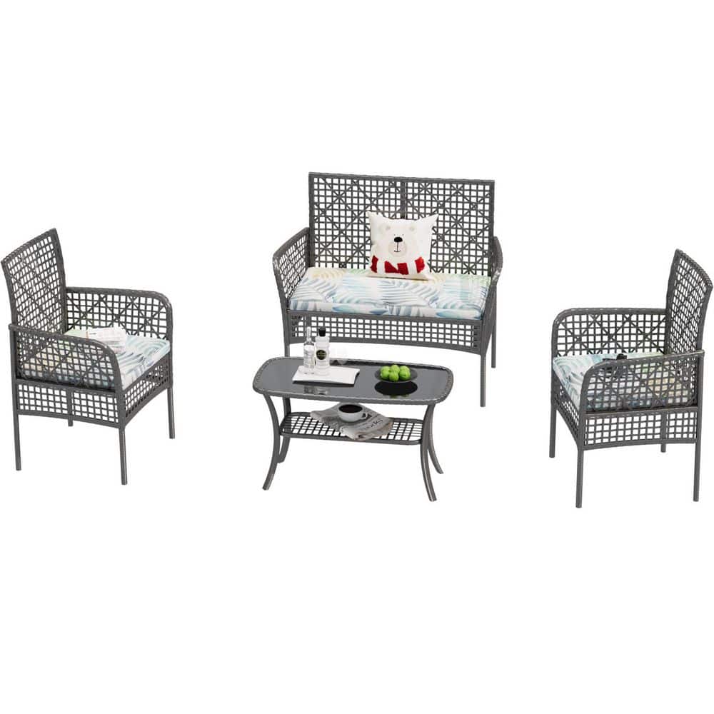 4-Piece Wicker Outdoor Sectional Set Conversation Set Patio Seating Set with Multicolor Cushions price history on PriceWatchPro