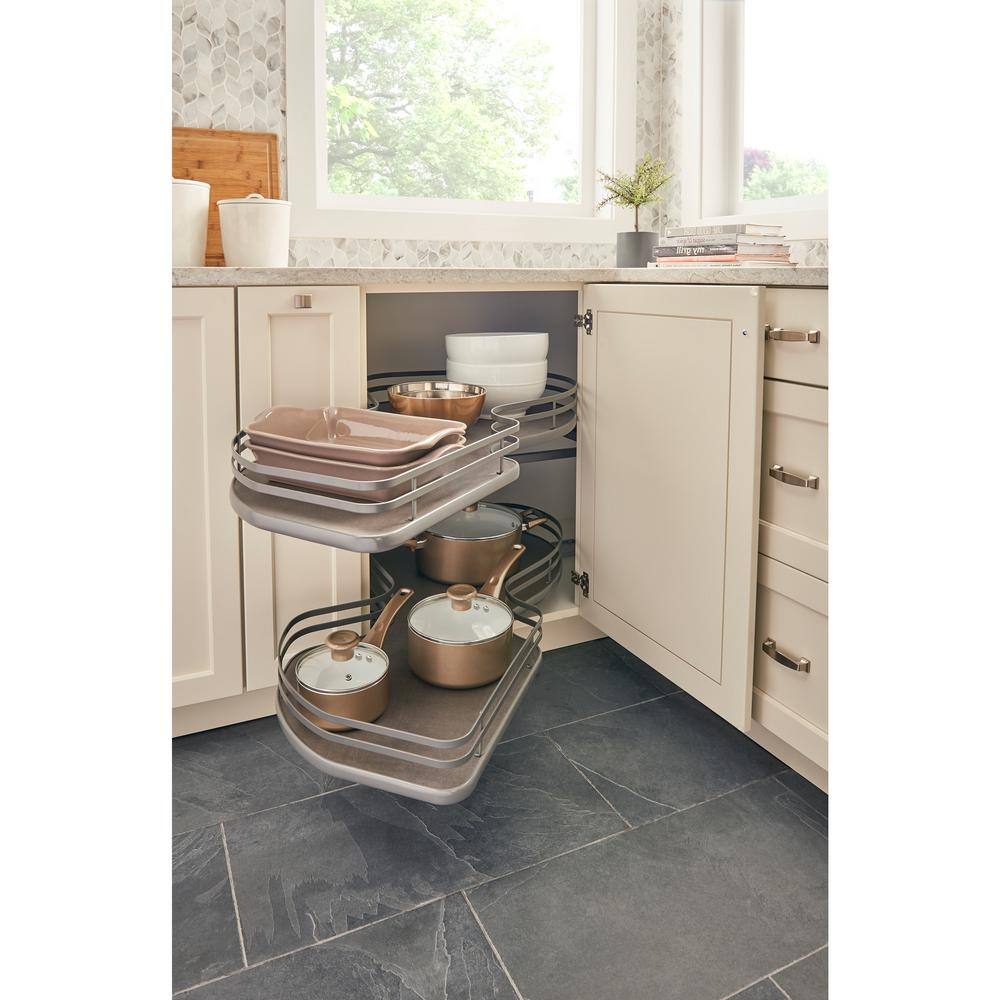 Orion Gray 2-Tier Blind Corner Organizer with Linen Finish