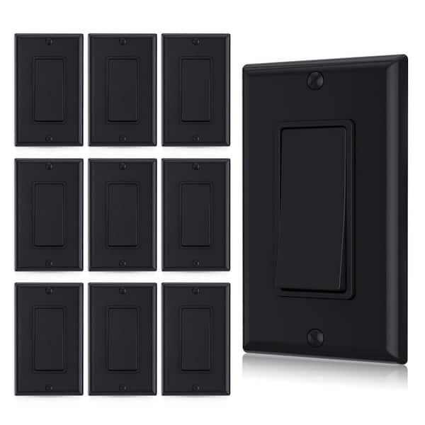 15 Amp 4 Way Decorative Rocker Switch Self Grounding, Wall Plate Included UL Listed, Glossy Black 10-Pack