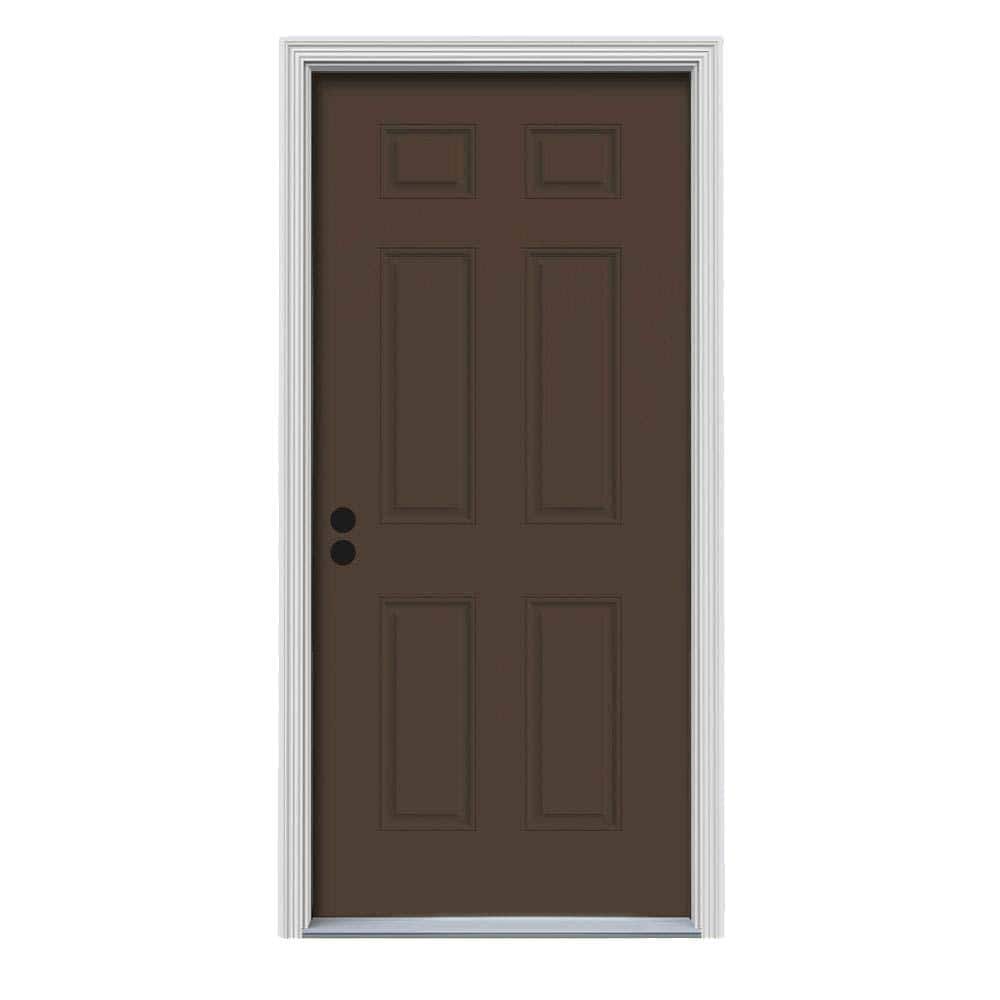 JELD-WEN 34 in. x 80 in. 6-Panel Dark Chocolate Painted Steel