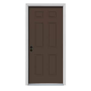 34 in. x 80 in. 6-Panel Dark Chocolate Painted Steel Prehung Right-Hand Inswing Front Door w/Brickmould