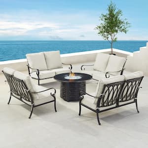 Black Aluminum Fire Table Set with 4-Deep Seating Loveseats