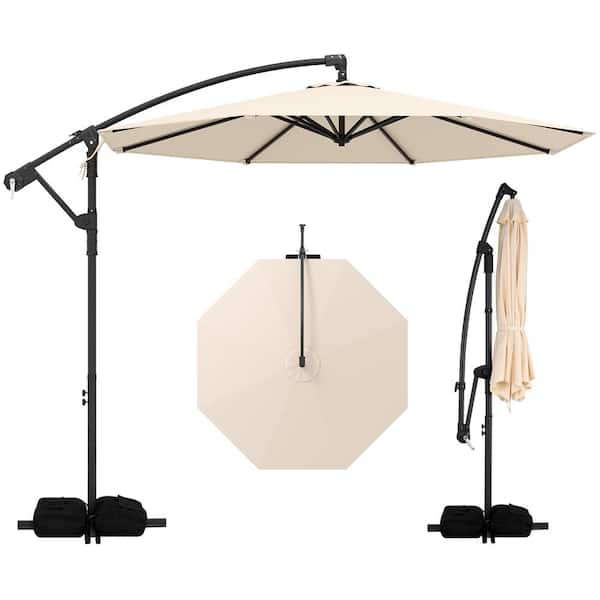 best side mount patio umbrella Gymax 8 ft. Cantilever Patio Wall Mounted Umbrella Parsol with Adjustable  Pole in Tan GYM05103