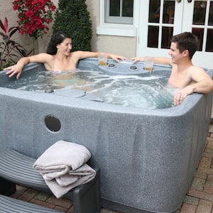 Select 150 4-Person Plug and Play Hot Tub with 12 Stainless Jets and LED Waterfall in Graystone