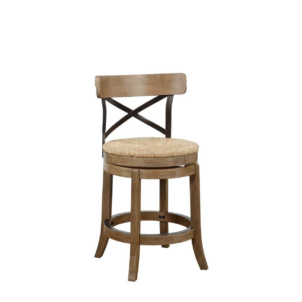 Myrtle 24" Wheat Wire-Brush Swivel Wood Counter Stool
