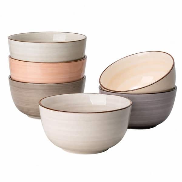 Stackable Soup Bowls, 20 fl. oz. Multi-Colored Ceramic Cereal Bowl, (Set of 6), Great for Salads and Daily Meals, Beige