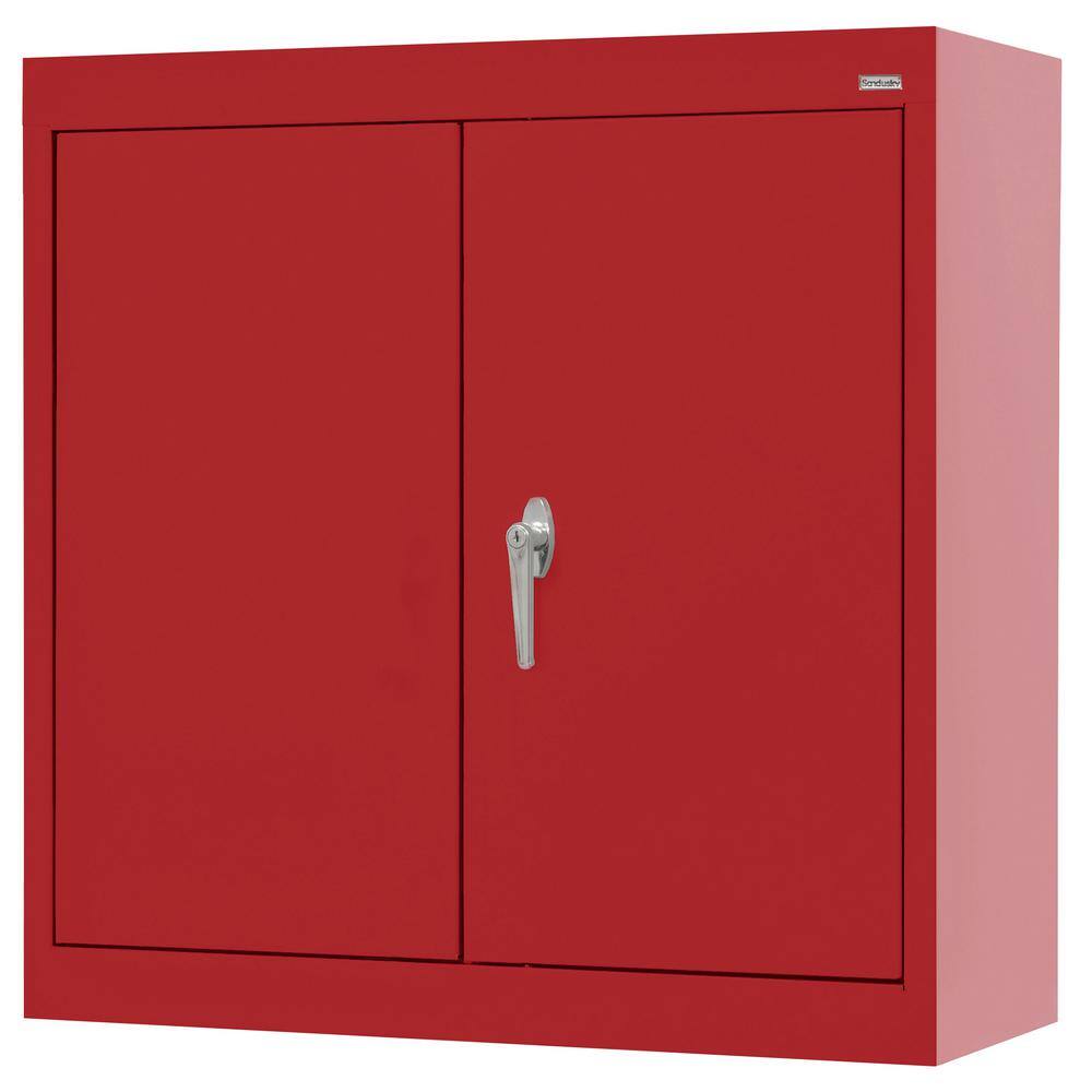 Red Powder-Coated Lockable Office Cabinet with Adjustable Shelves