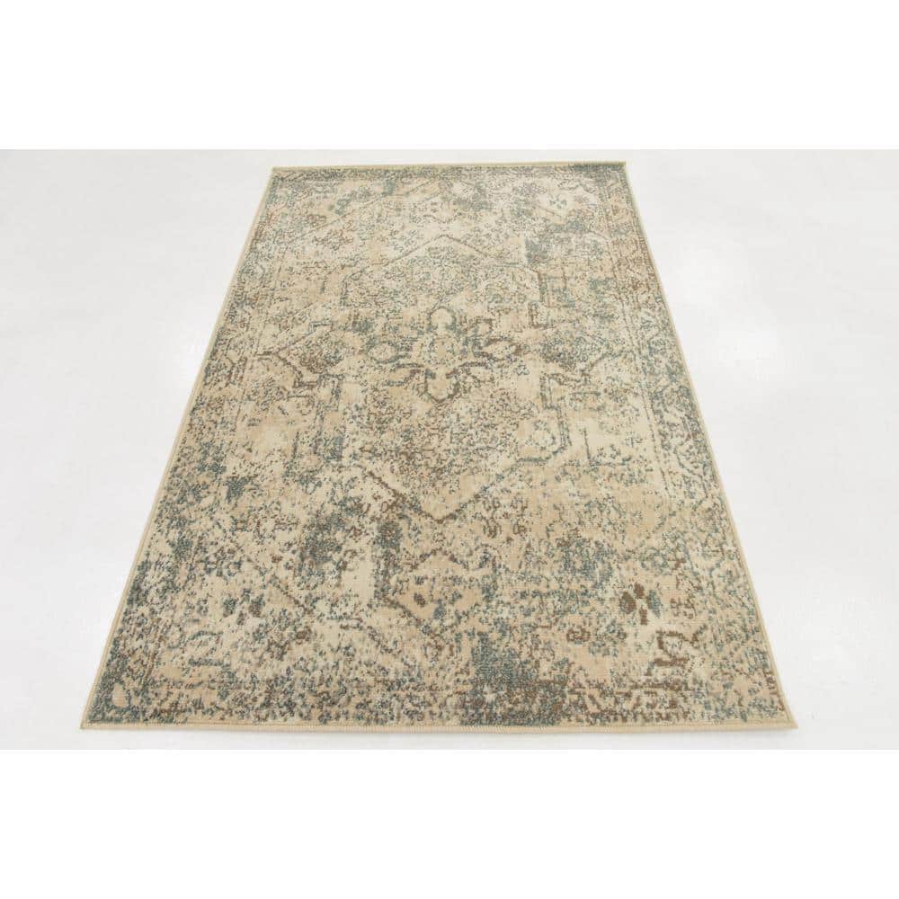 Geometric Gray Synthetic 4' x 6' Easy-Care Area Rug