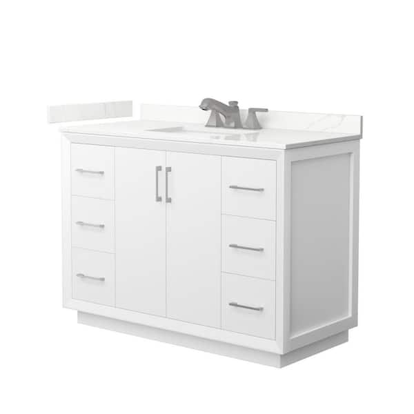 Wyndham Collection Strada 48 in. W x 22 in. D x 35 in. H Single Bath Vanity in White with Giotto Quartz Top