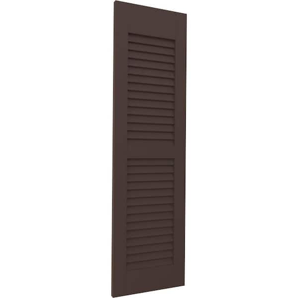 Ekena Millwork 15 in. W x 60 in. H Americraft 2-Equal Louver Exterior Real Wood Shutters Pair in Raisin Brown