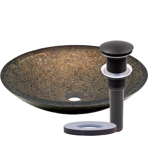 Laghetto Hand Painted Forest Green Glass Round Vessel Sink in Pop-Up Drain in Oil Rubbed Bronze