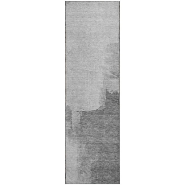 Mayfield Premium Machine Washable Abstract AMF1332 Silver 2 ft. 3 in. x 7 ft. 6 in. Runner Rug
