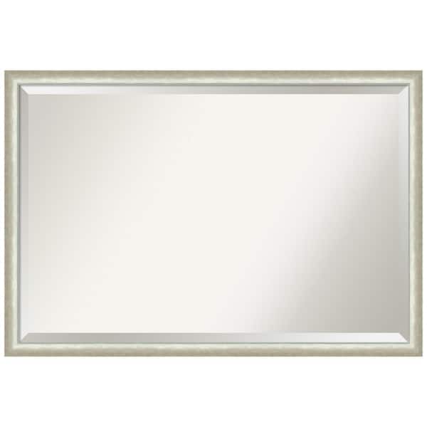 Amanti Art Two Tone Silver 38.25 in. x 26.25 in. Beveled Modern Rectangle Wood Framed Bathroom Wall Mirror in Silver