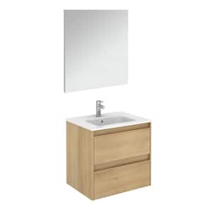 Ambra 23.9 in. W x 18.1 in. D x 22.3 in. H Complete Bathroom Vanity Unit in Nordic Oak with Mirror
