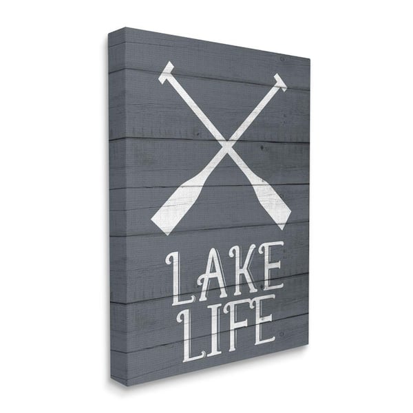 Stupell Industries "Nautical Blue Lake Life Phrase Boat Oars" by Kimberly Allen Unframed Typography Canvas Wall Art Print 16 in. x 20 in.