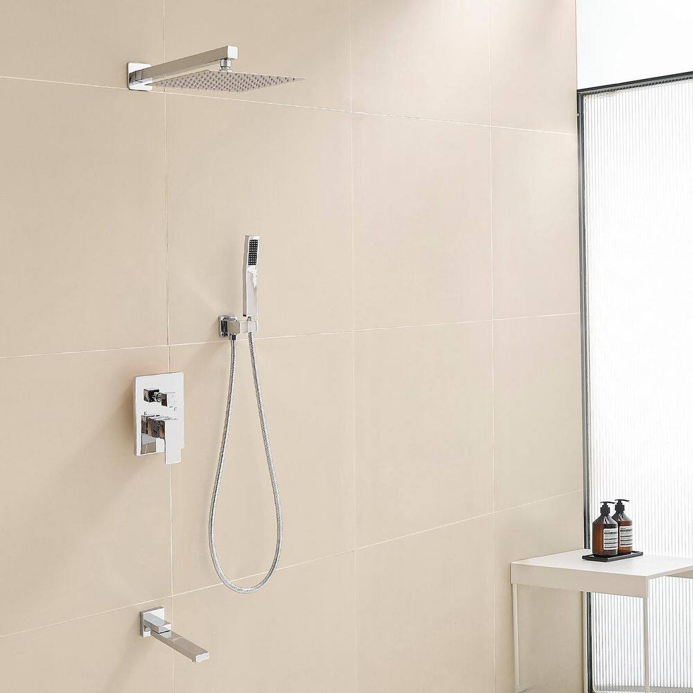 2-Spray Patterns Square 10 in. Dual Shower Heads Wall Mounted and Handheld Shower Head with Down Sprayer in Chrome price history on PriceWatchPro
