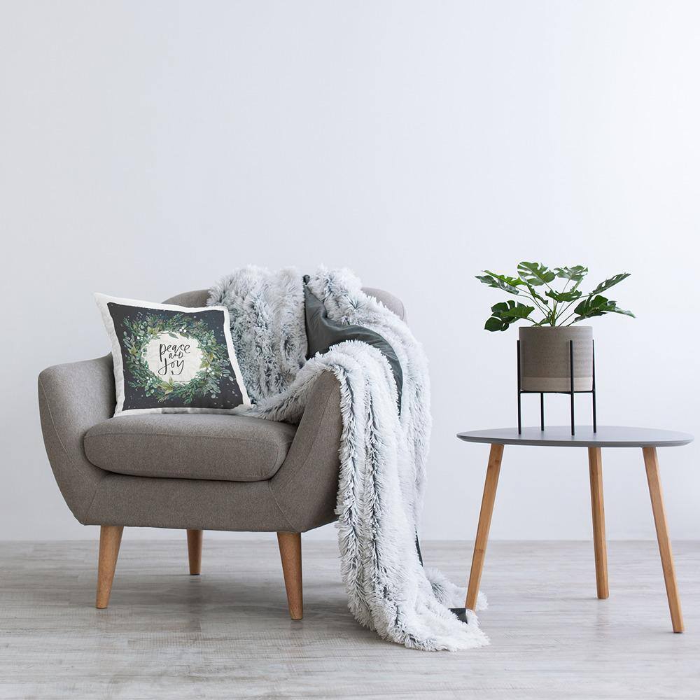 Peace and Joy Wreath Snowfall Green Floral Polyester Throw Pillow