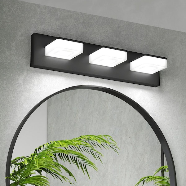 20 in. 3-Light Matte Black Vanity Light Wall Lighting Fixtures Over Mirror with Acrylic Shades