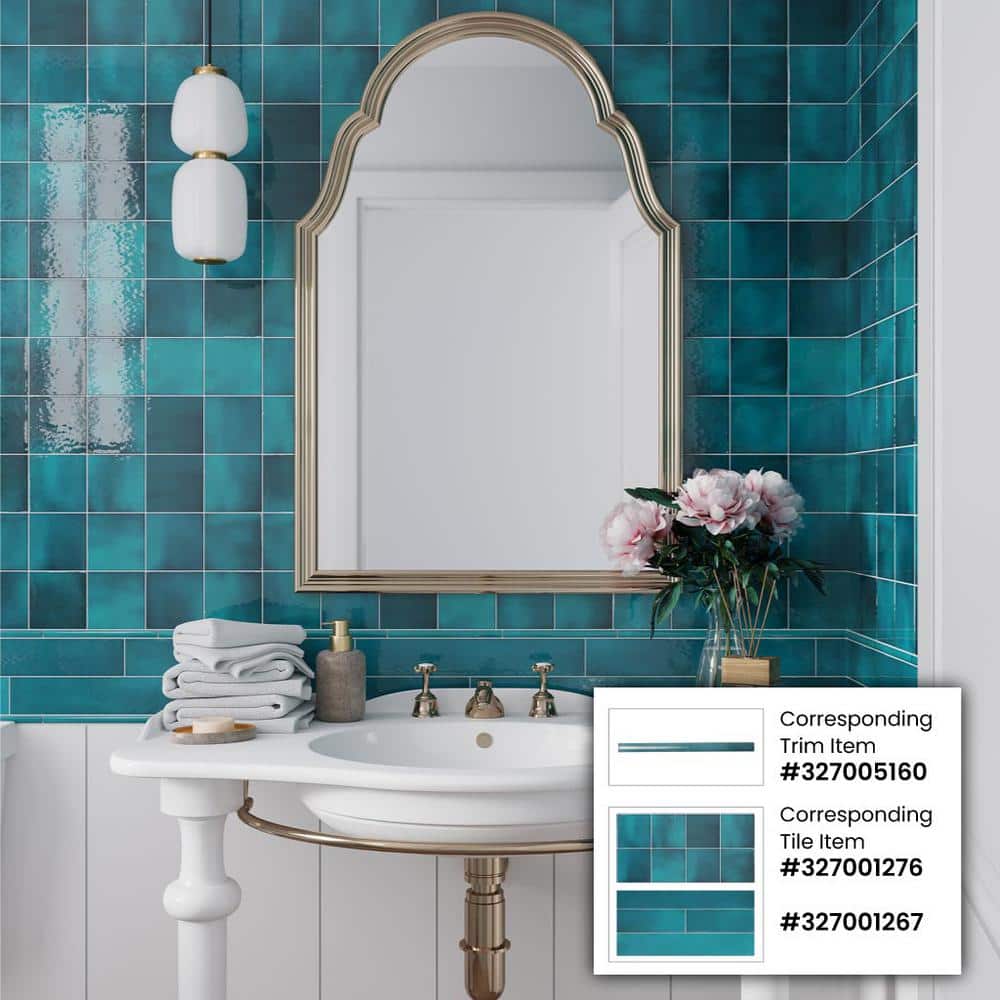 Emerald Glossy Ceramic Square Wall and Floor Tile 3.94 in.