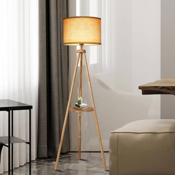 BICIK 63 in. Wood Color Dimmable Oak Tripod Floor Lamp with Remote BICIK 63 in. Wood Color Dimmable Oak Tripod Floor Lamp with Remote