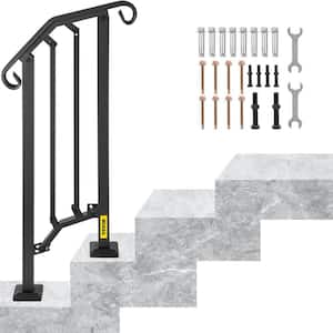 Handrails for Outdoor Steps Fit 1 or 2 Steps Outdoor Stair Railing Wrought Iron Handrail with Baluster in Black