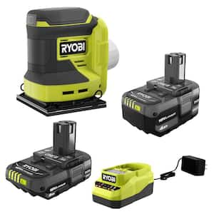 RYOBI ONE 18V Cordless 1 4 Sheet Sander Kit with 4.0 Ah Battery and Charger with 2.0 Ah Battery PCL401K1 PBP006 The Home Depot