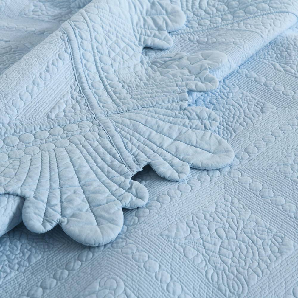 Light Blue Cotton Queen Reversible Bedspread Set