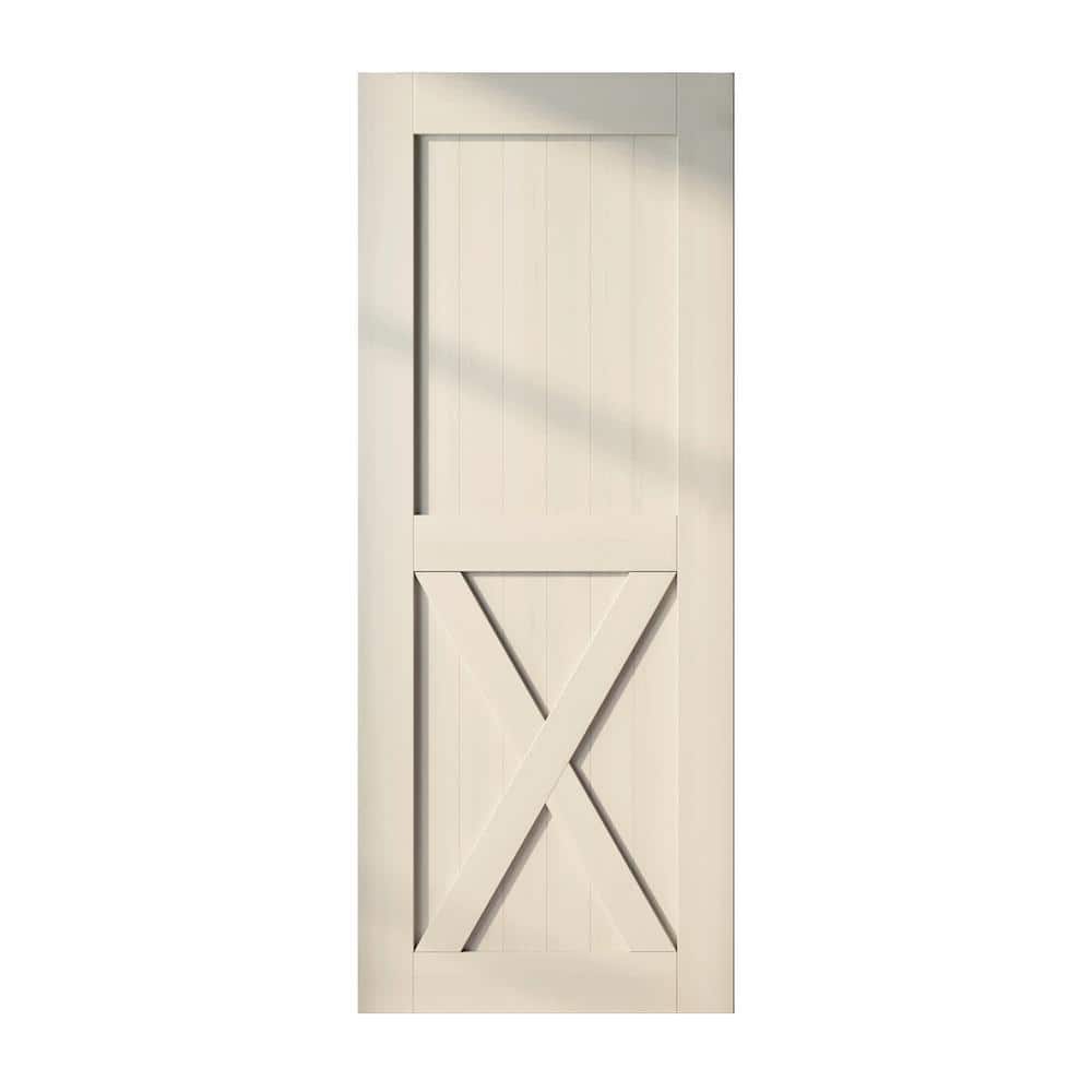 38 in. x 84 in. X-Frame Tinsmith Gray Solid Natural Pine Wood Panel Interior Sliding Barn Door Slab with Frame price history on PriceWatchPro