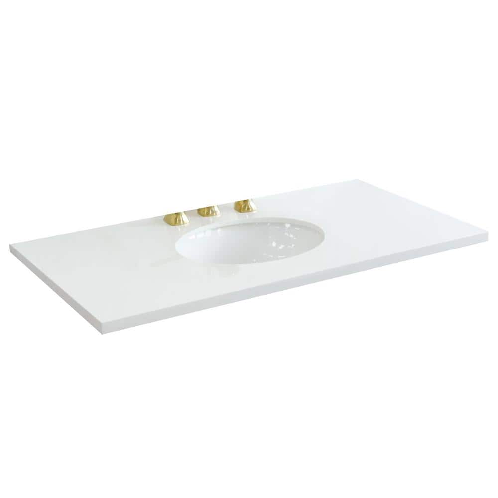 43 in. White Quartz Vanity Top with Single Ceramic Sink