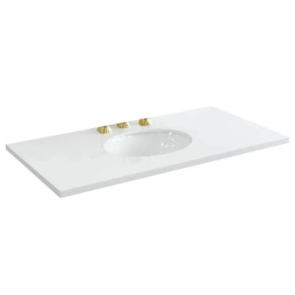 43 in. W x 22 in. D Quartz Vanity Top in White with White Oval Center Basin