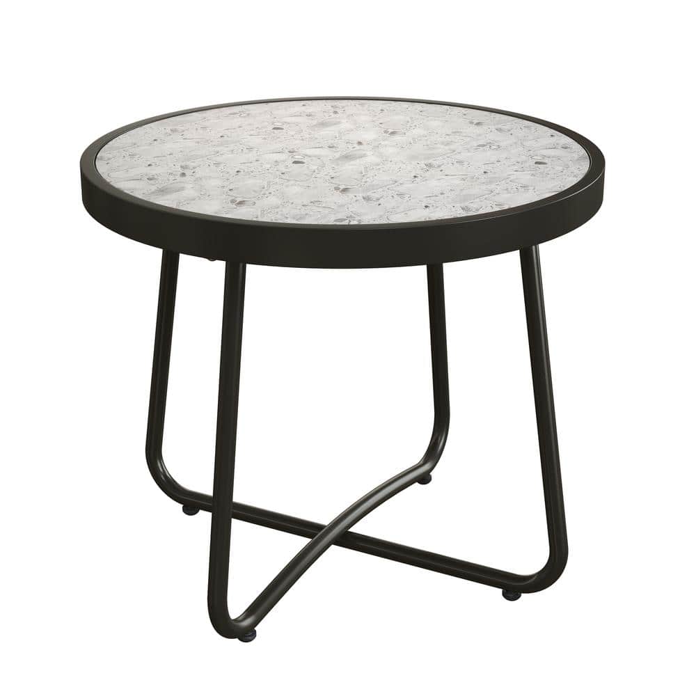 Creamy White Round Steel Metal 18 in. Outdoor Side Table