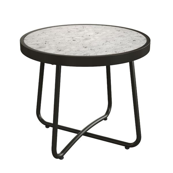 Unbranded Creamy White Round Steel Metal 18 in. Outdoor Side Table