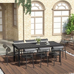 75 in. Black Rectangular Aluminum Outdoor Dining Table with All-Weather Faux Wood Top for 8 People