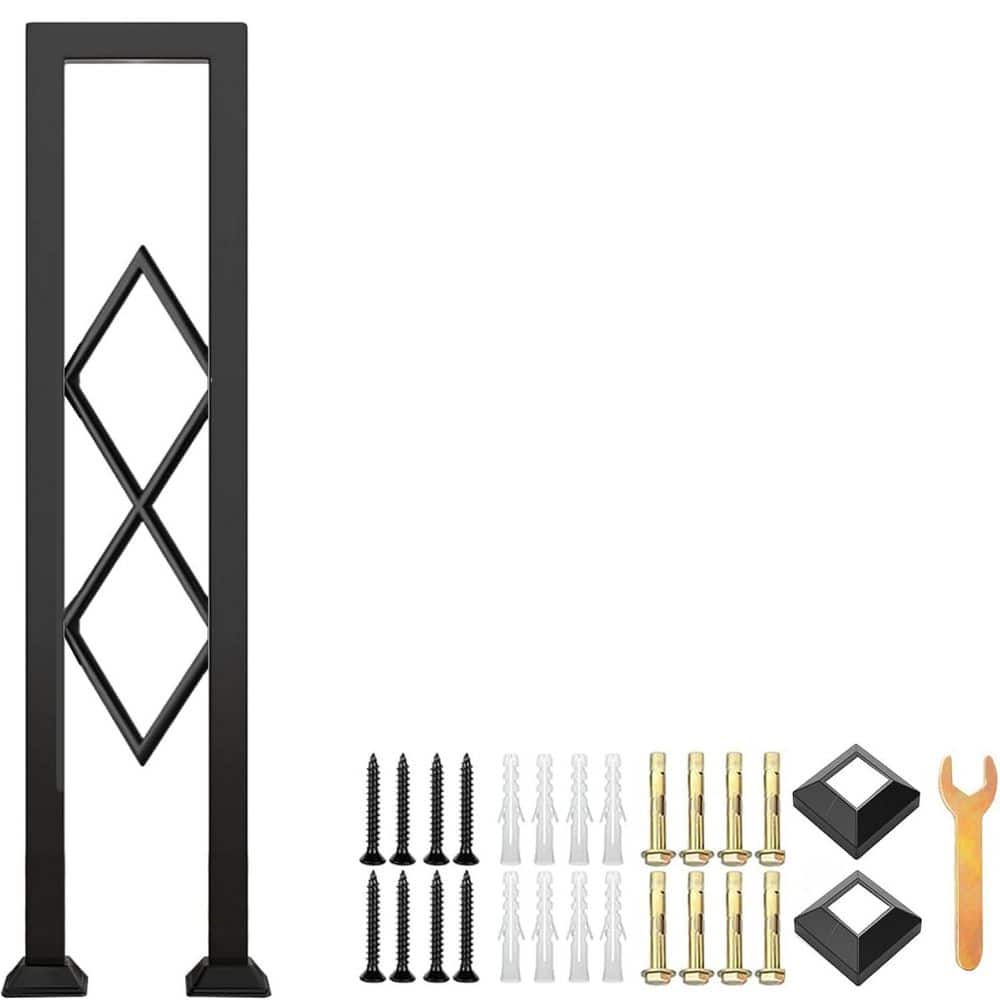 U-Shaped Black Wrought Iron Hand Rail with Diamond Pattern for Indoor Stairs Porch Deck Safety Support 3.3 ft. price history on PriceWatchPro